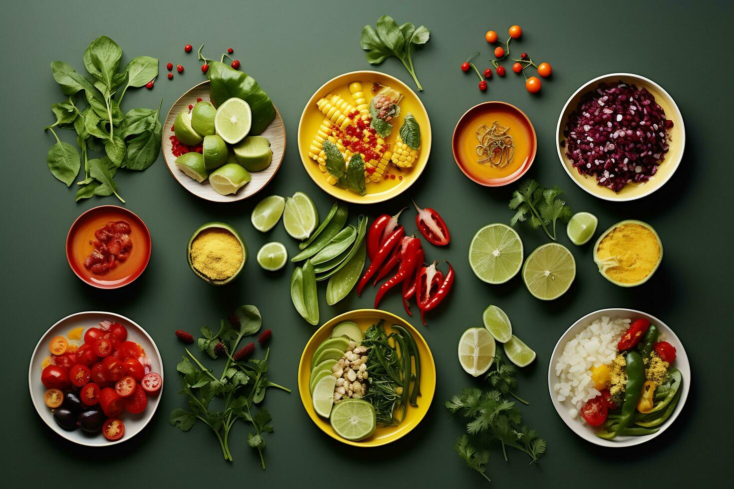 Photograph colorful and delicious vegetarian dishes photo