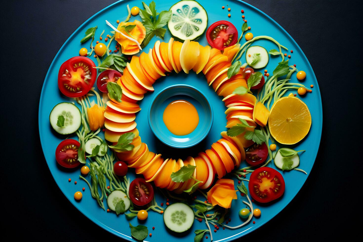 Photograph colorful and delicious vegetarian dishes photo