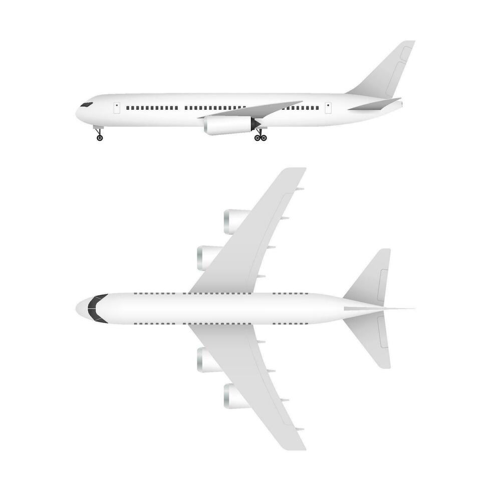 White airplane on a white background in profile, isolated. Vector stock illustration.