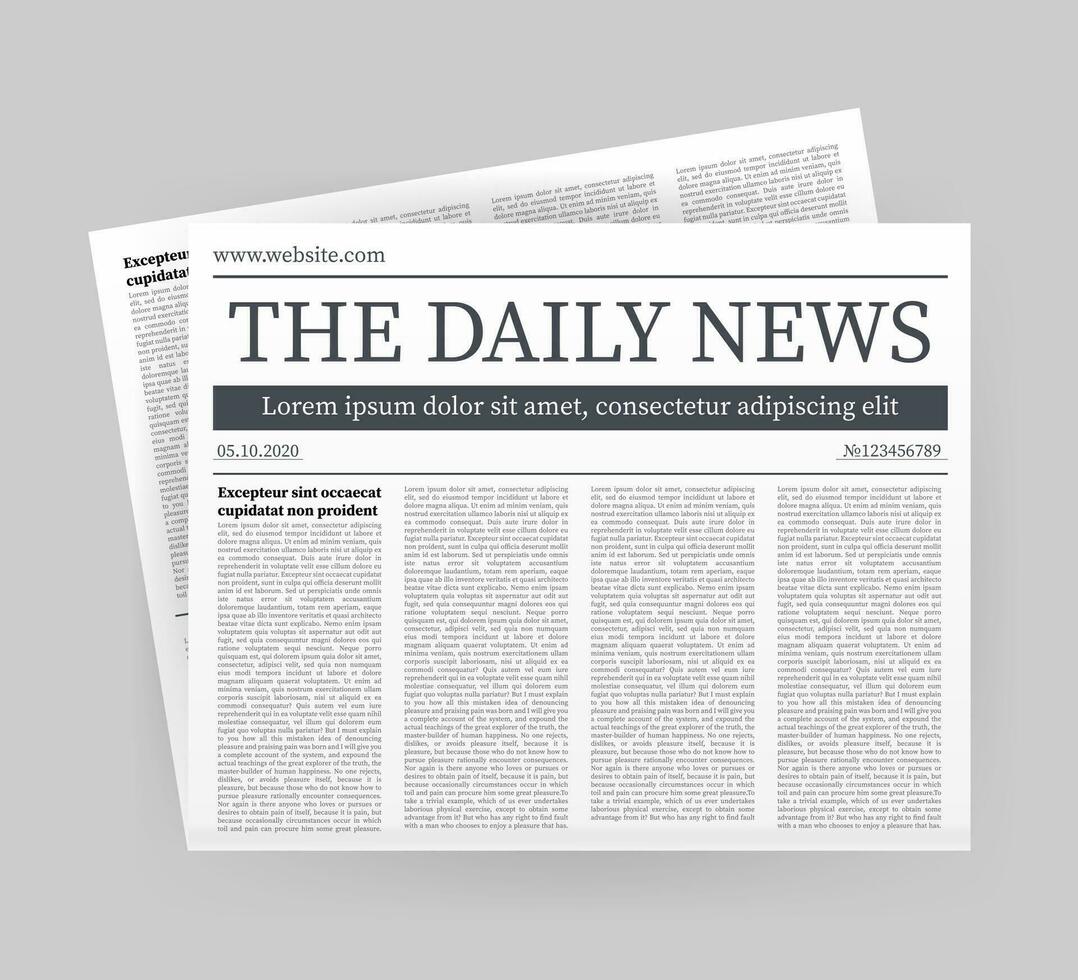 Vector mock up of a blank daily newspaper. Fully editable whole newspaper in clipping mask. Vector stock illustration