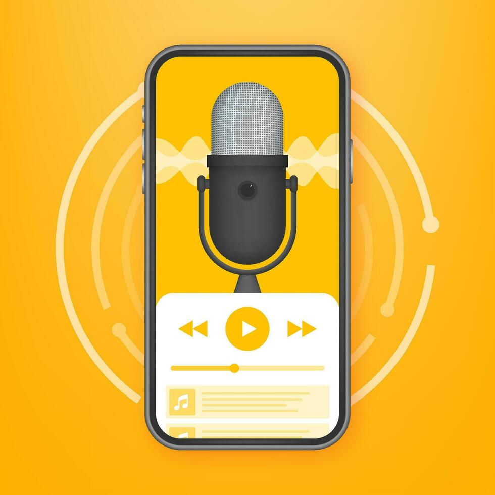 Podcast app, mobile ui. Recording, online broadcasting. Audio blog. Radio program Vector stock illustration