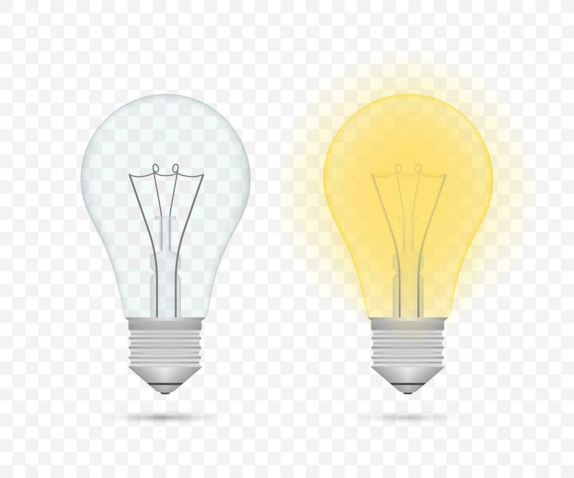 Realistic transparent light bulb. lamp, incandescent bulb. Vector stock illustration