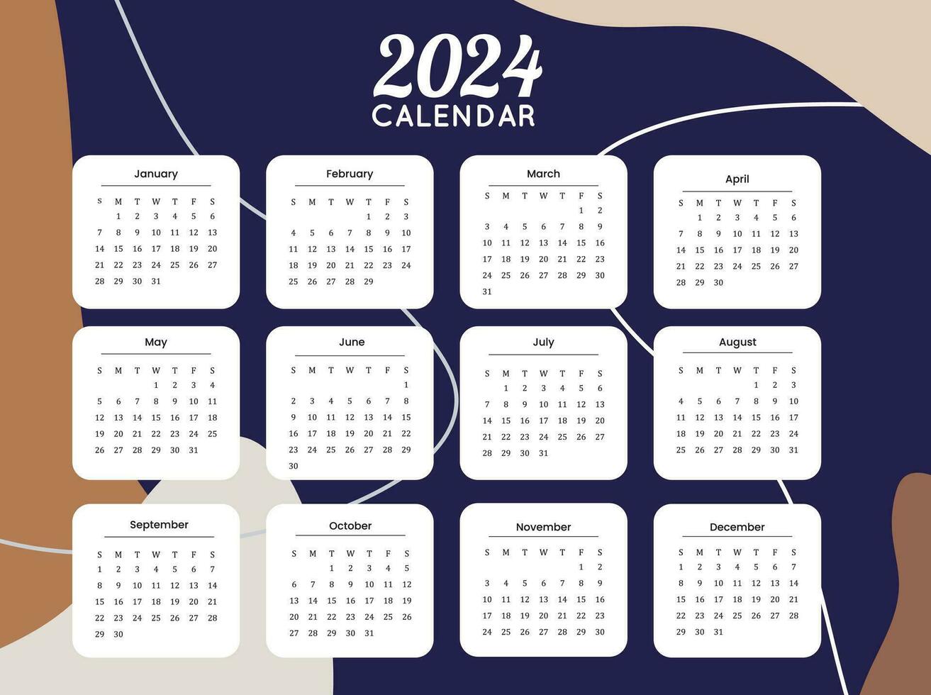 2024 calendar template Vector Design