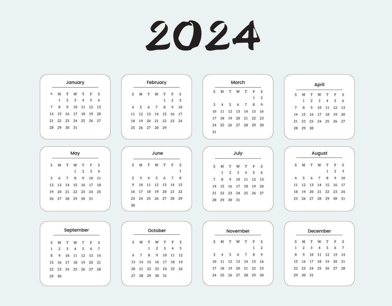 2024 calendar template Vector Design