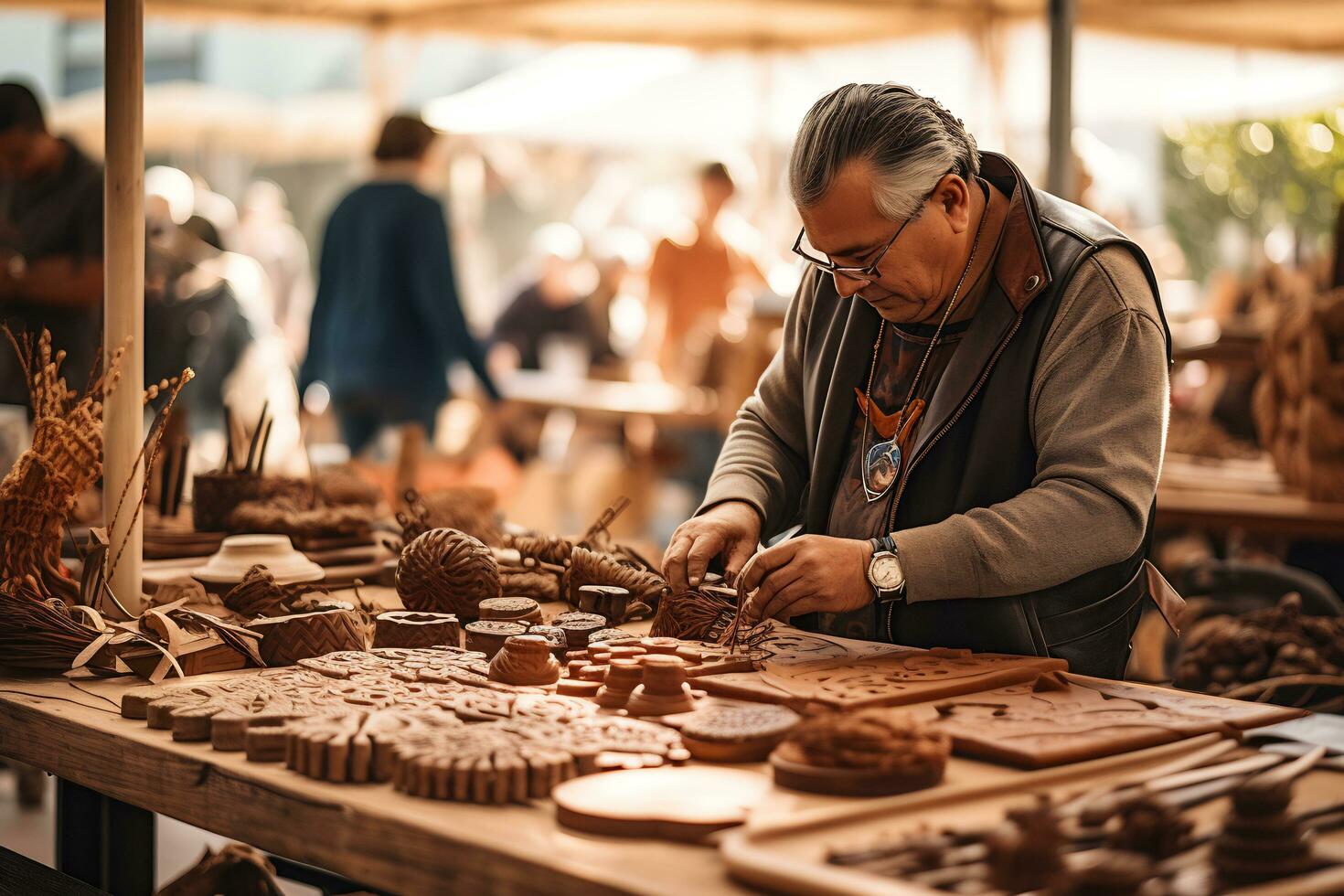 imagen de un artesano haciendo artesanía con pasión foto