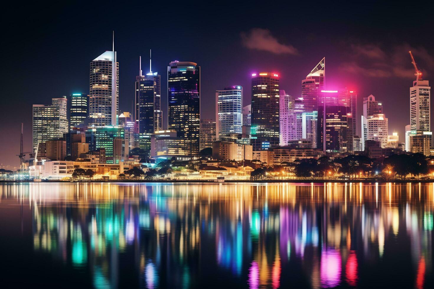 Capture the magic of city skylines illuminated at night photo