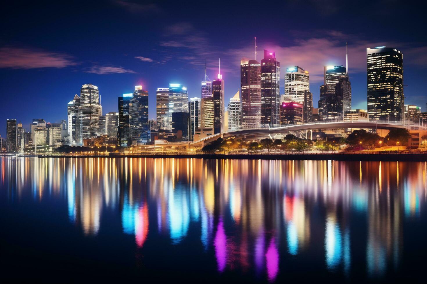 Capture the magic of city skylines illuminated at night photo