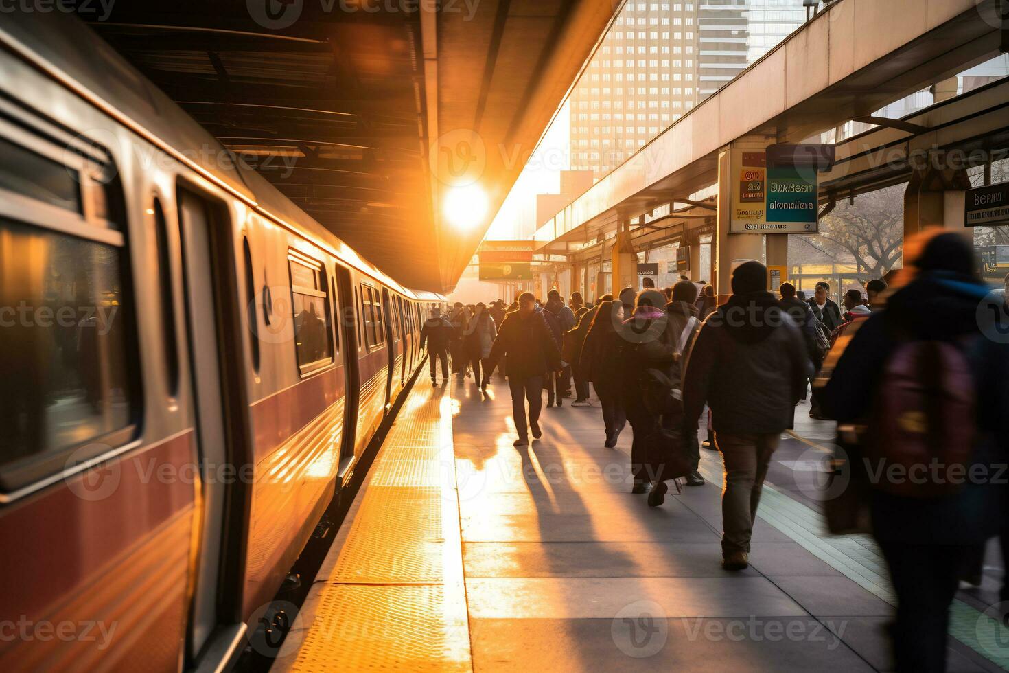 Capture of hustle and bustle of a city in the morning photo