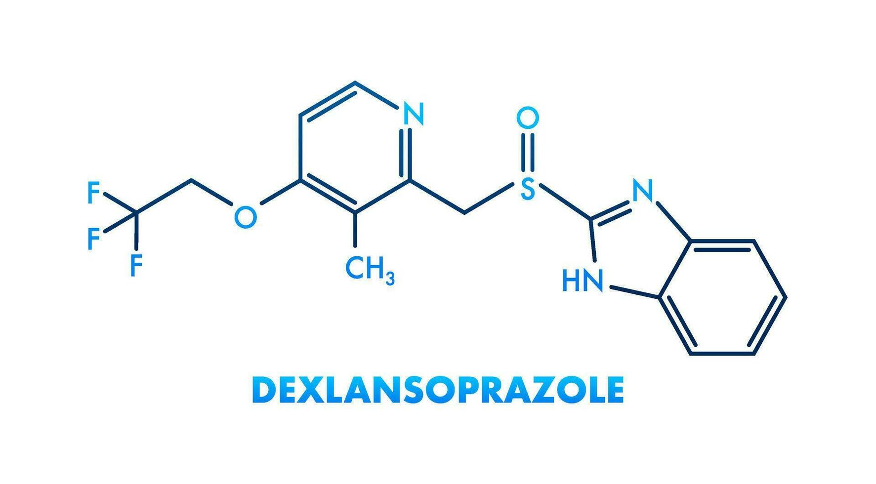 Dexlansoprazole concept chemical formula icon label, text font vector illustration.