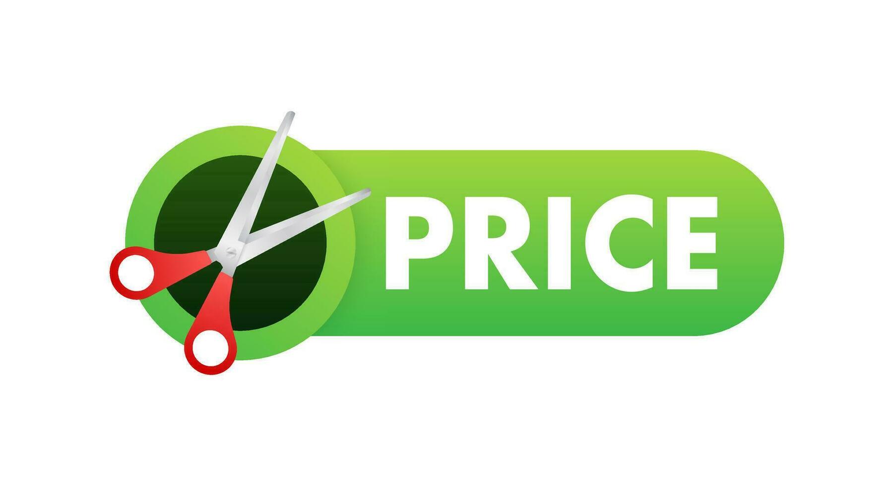 Price cut in flat style on white background. Vector illustration, cartoon character