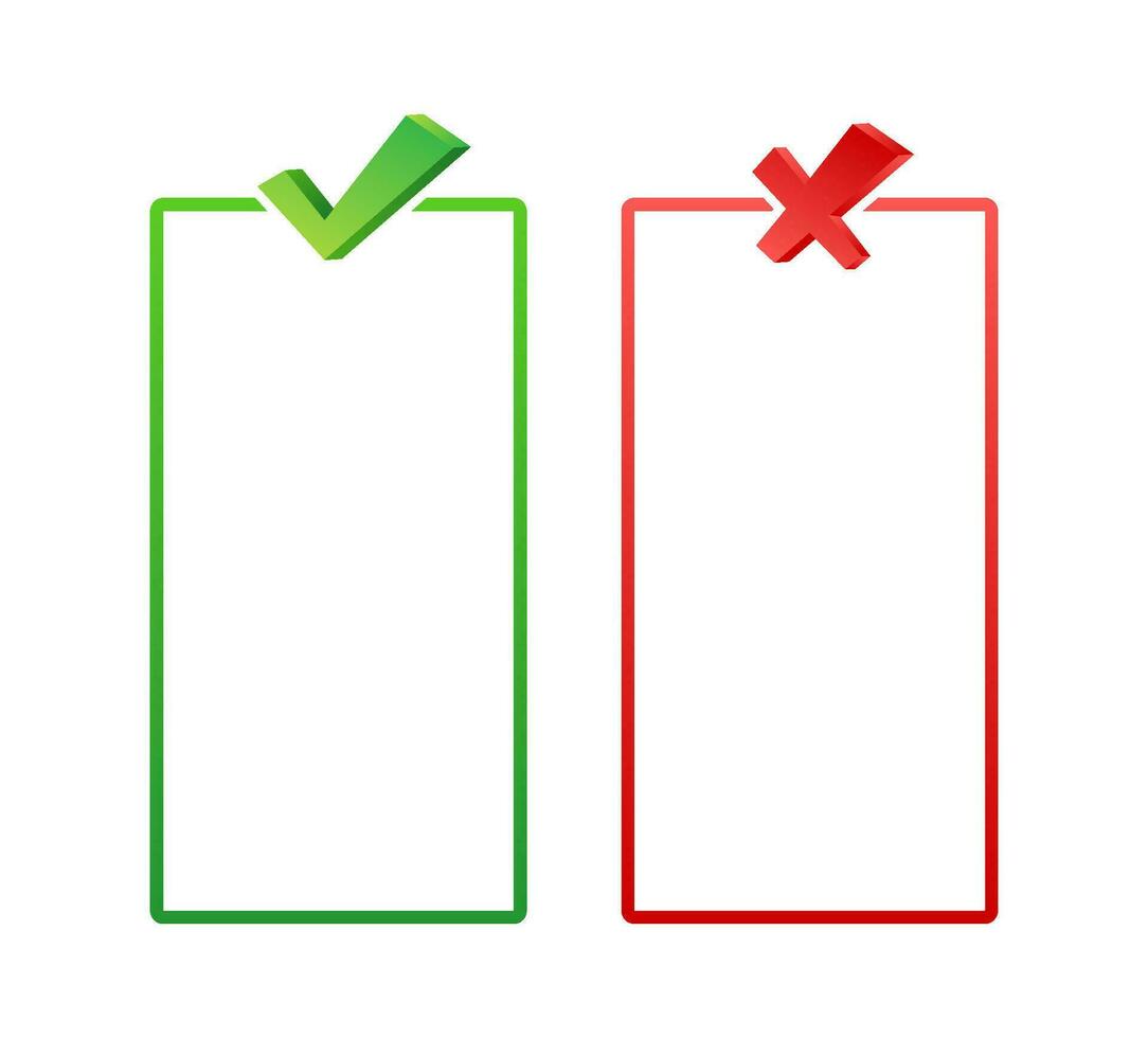 Dos and donts list with checkmark and cross mark. Ui design. Check mark icon. vector