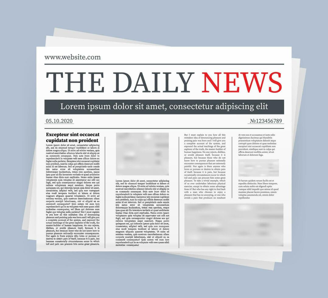 Vector mock up of a blank daily newspaper. Fully editable whole newspaper in clipping mask. Vector stock illustration