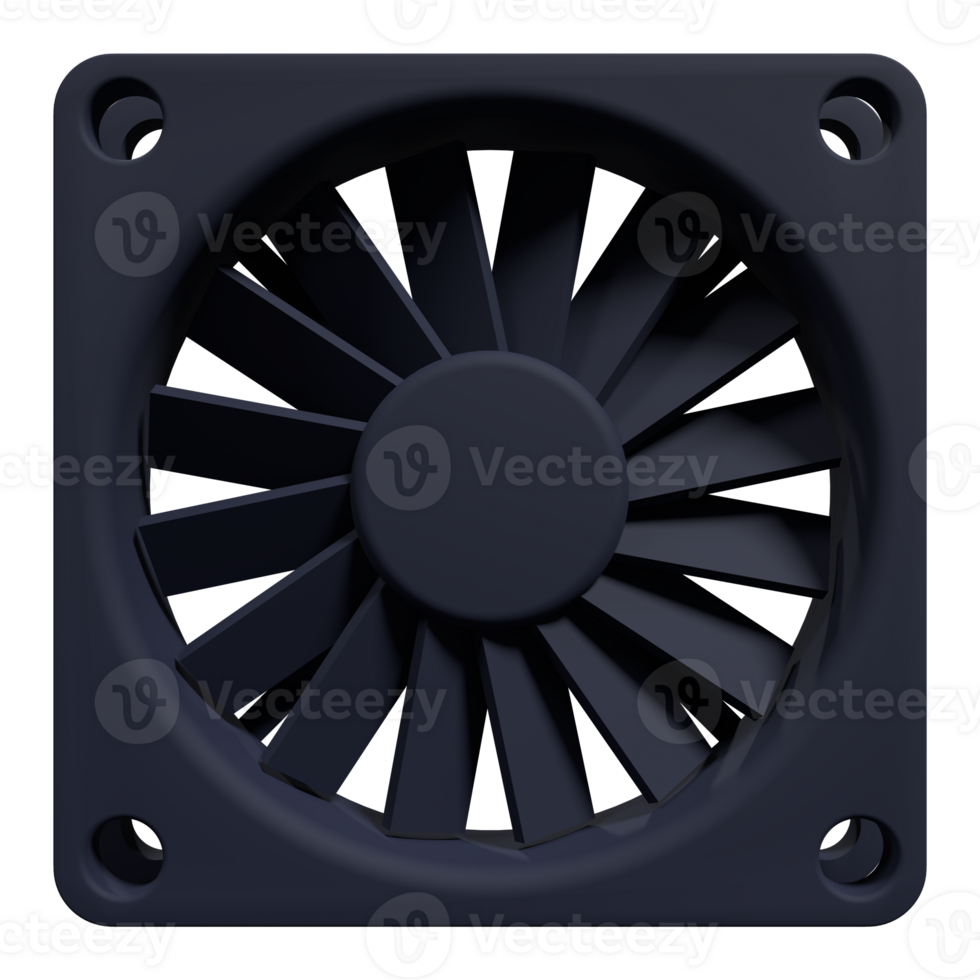 Computer fan cooler. Black cooling fan. 3D computer case fan. 3D rendering png