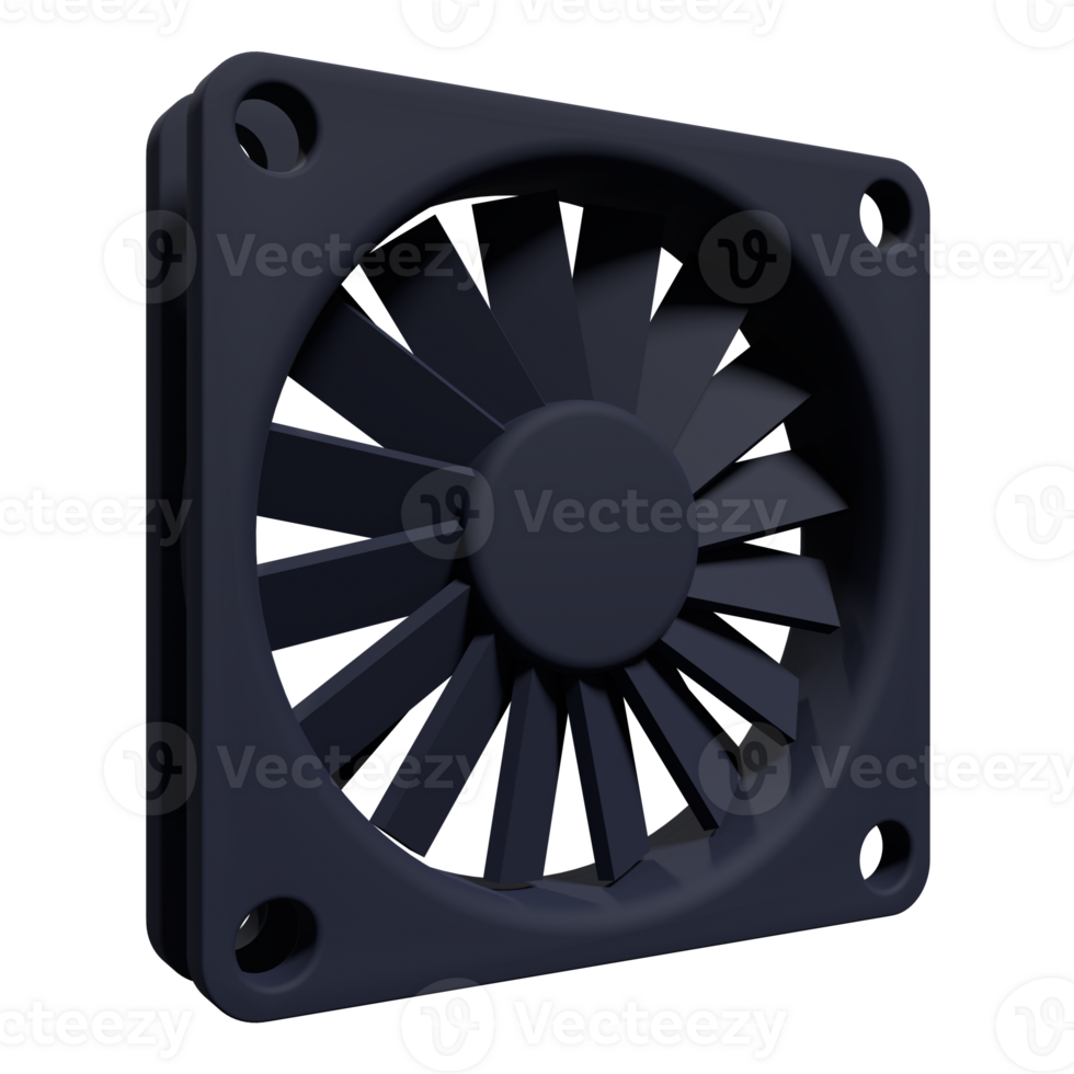 Computer fan cooler. Black cooling fan. 3D computer case fan. 3D rendering png