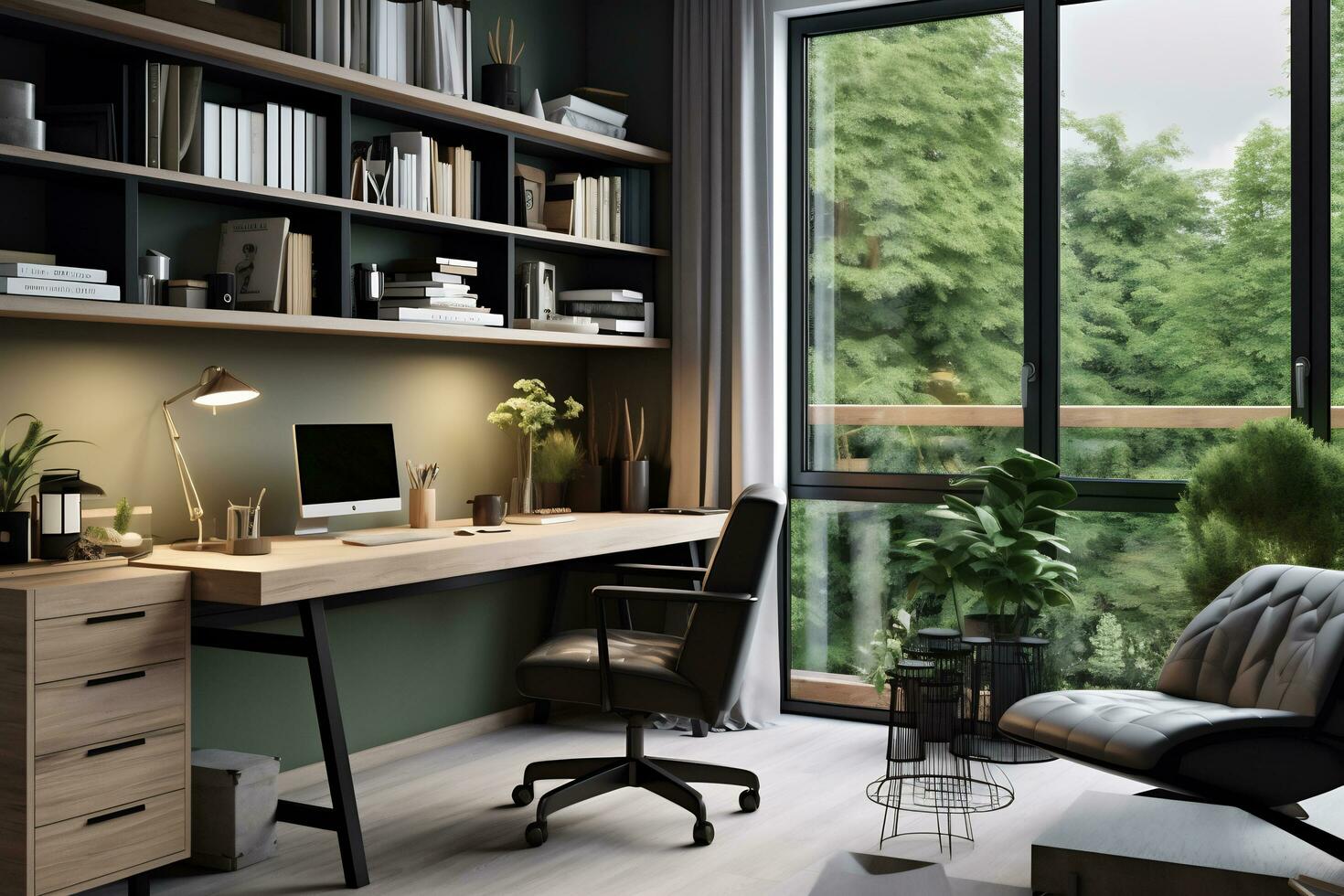 Modern works space with a focus on efficient and ergonomic office spaces photo