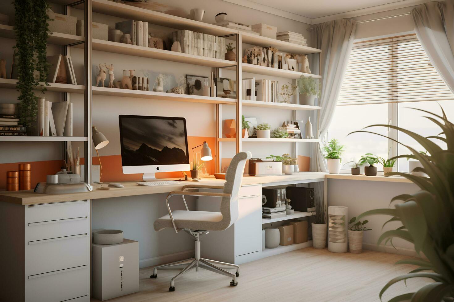 Modern works space with a focus on efficient and ergonomic office spaces photo