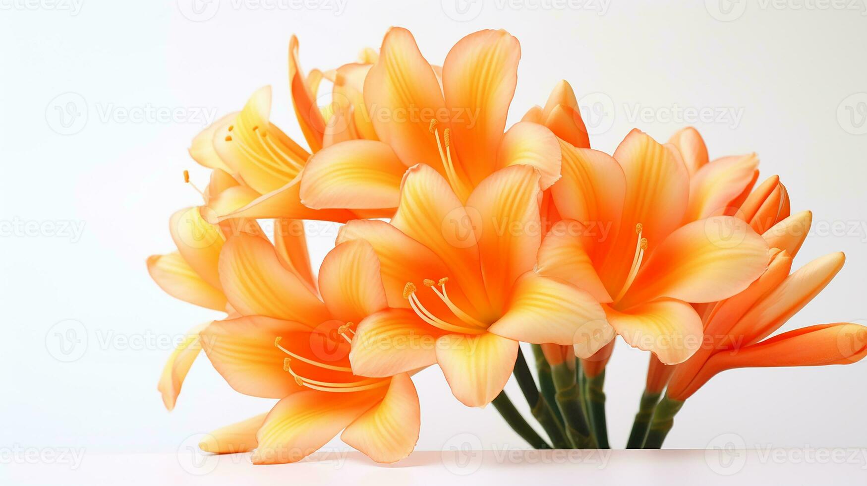 Photo of beautiful Clivia flower isolated on white background. Generative AI