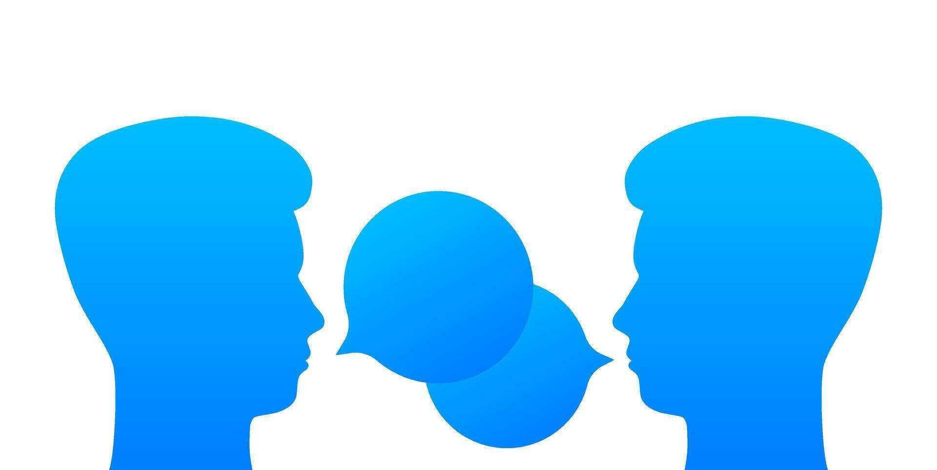 Person talk about in cartoon style. Dialog, chat speech bubble. Speaking people. Vector stock illustration