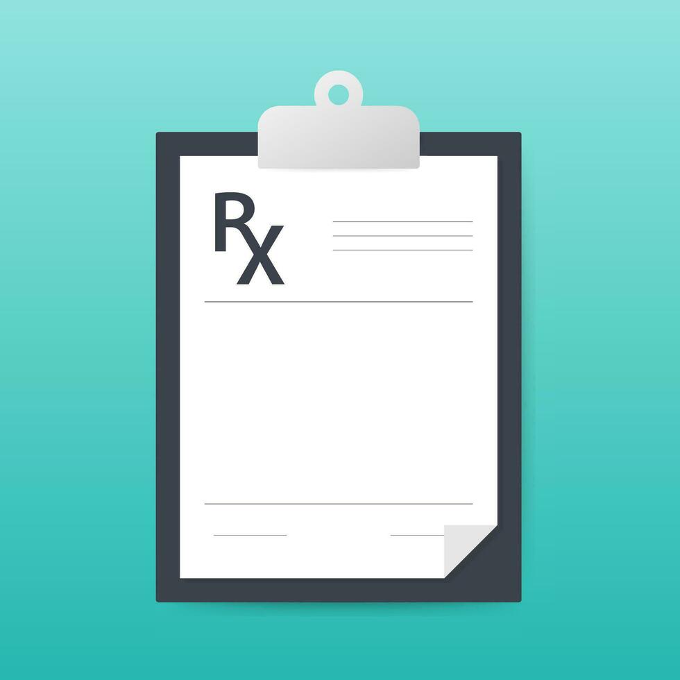 Blank Rx prescription form isolated on white background. Vector stock illustration