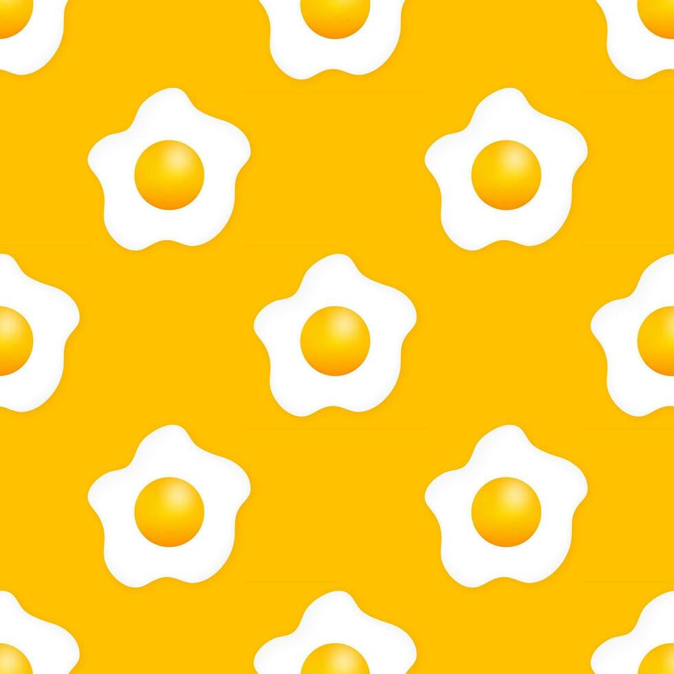 Fried egg pettern on yellow background. Vector illlustration