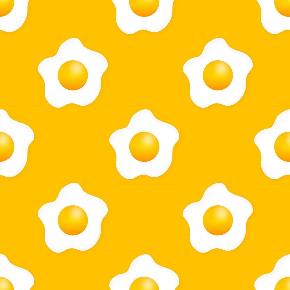 Fried egg pettern on yellow background. Vector illlustration