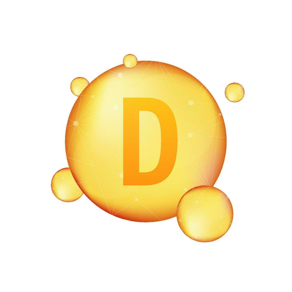 Vitamin D gold shining icon. Ascorbic acid. Vector stock illustration.