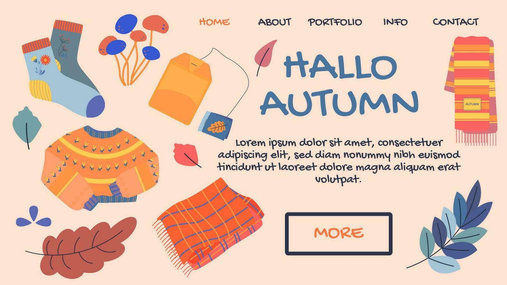 Hallo autumn poster. Website or banner template, landing page. vector