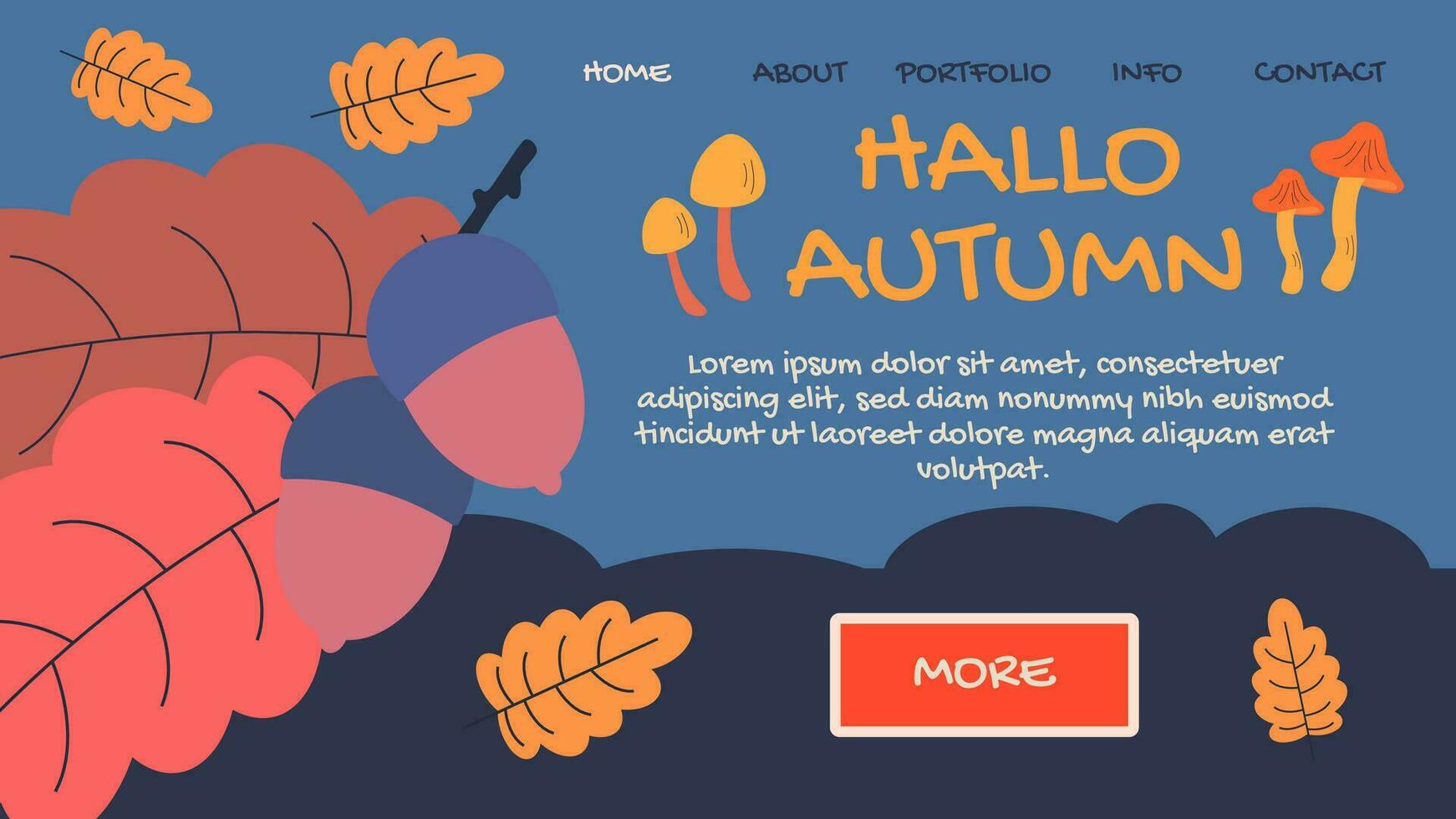 Hallo autumn poster. Website or banner template, landing page. vector