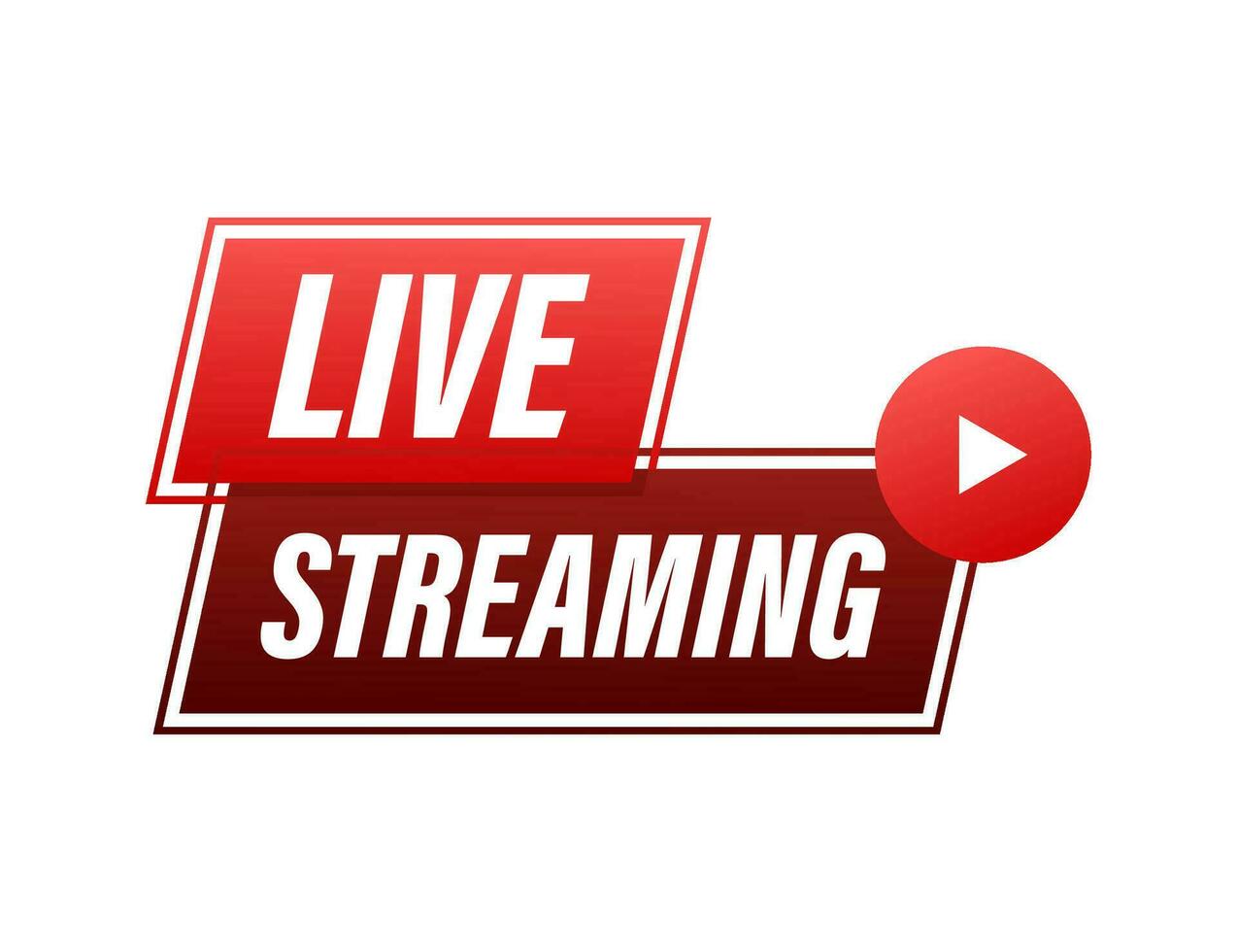 Live streaming flat logo   red vector design element with play button. Vector illustration.