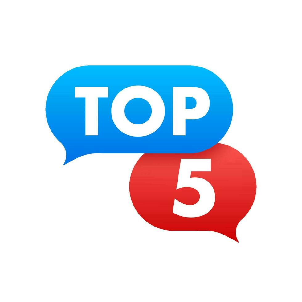Top 5   Top Five colorful label on white background. Vector illustration