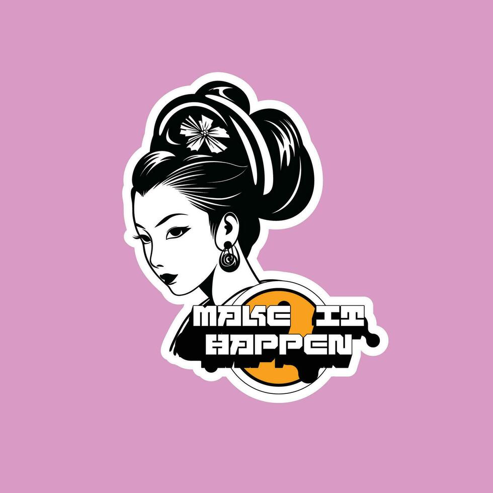 a woman head with a bun and a flower vector illustration