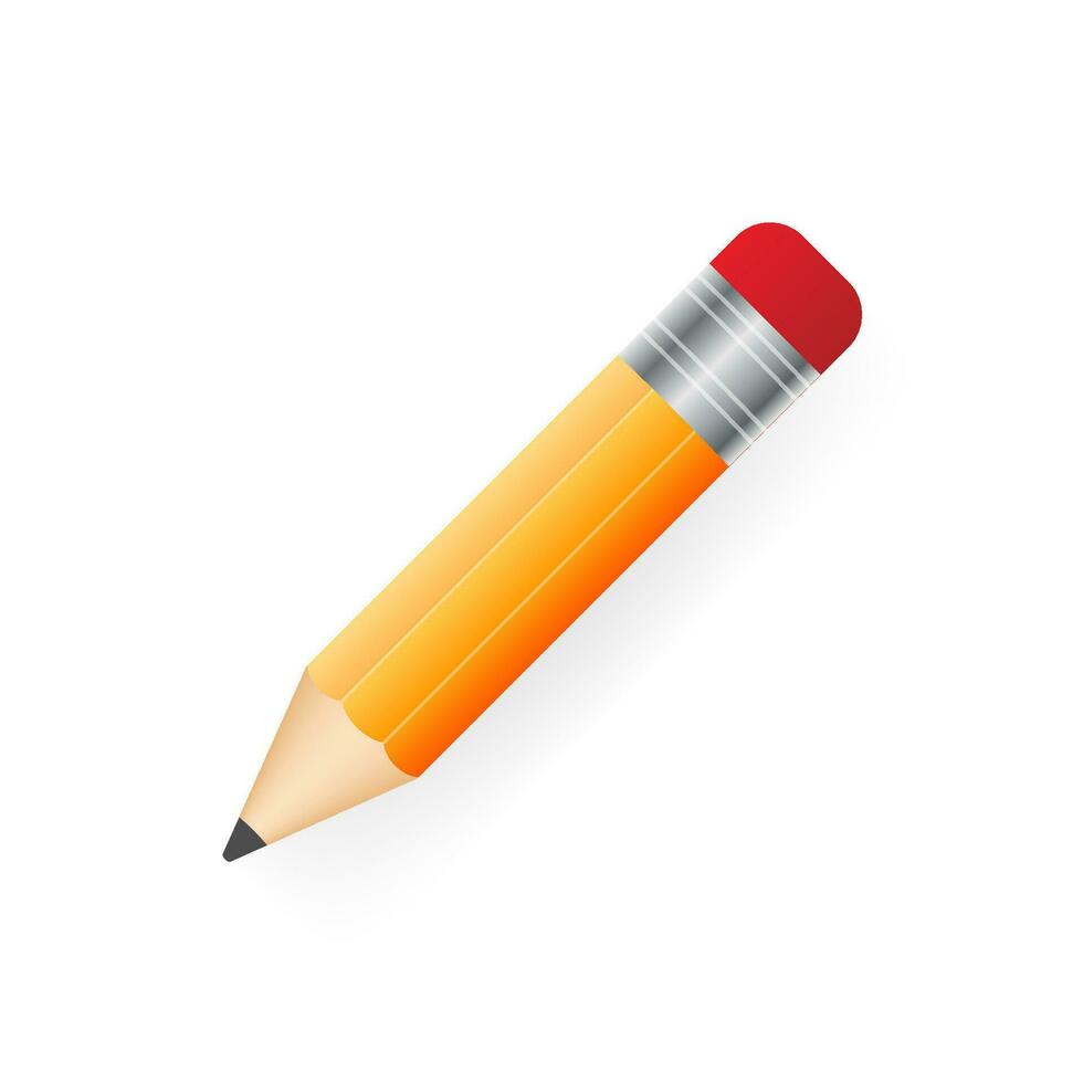 Yellow realistic pencil with shadow. Vector illustration isolated on white background