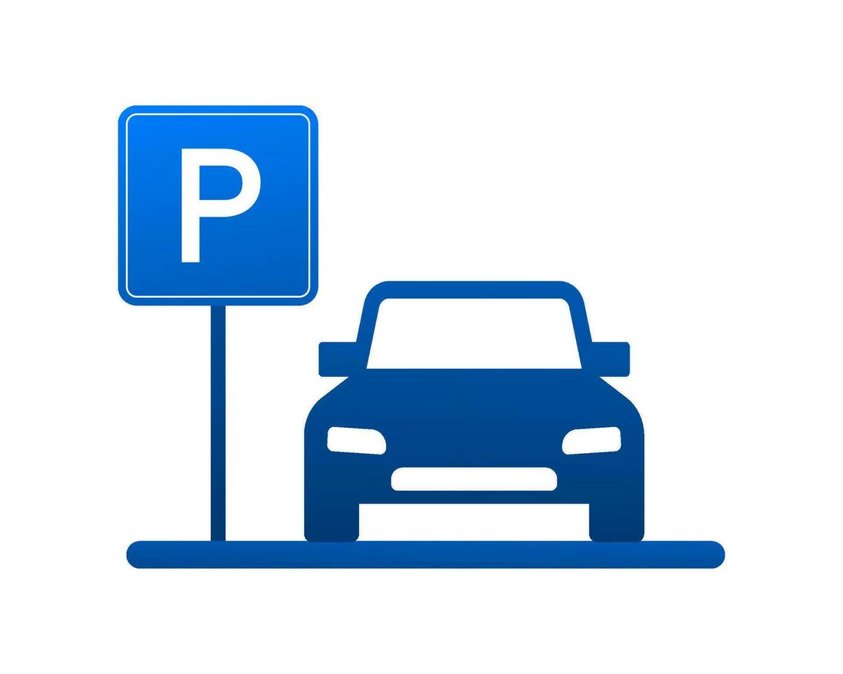 modelo con azul estacionamiento. logo, icono, etiqueta. estacionamiento en blanco antecedentes. web elemento. vector valores ilustración