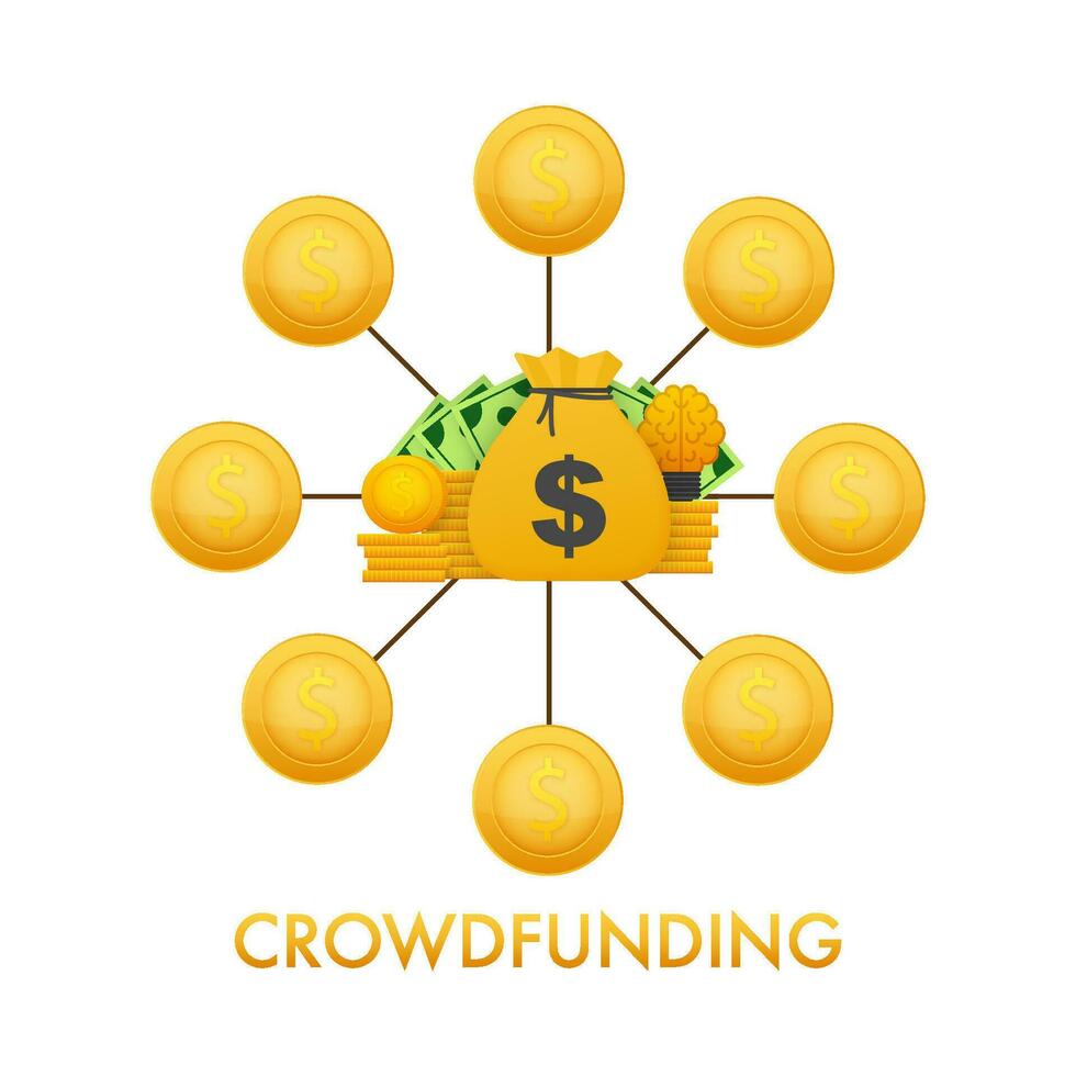 Crowdfunding concept. Investment into idea. Vector stock illustration