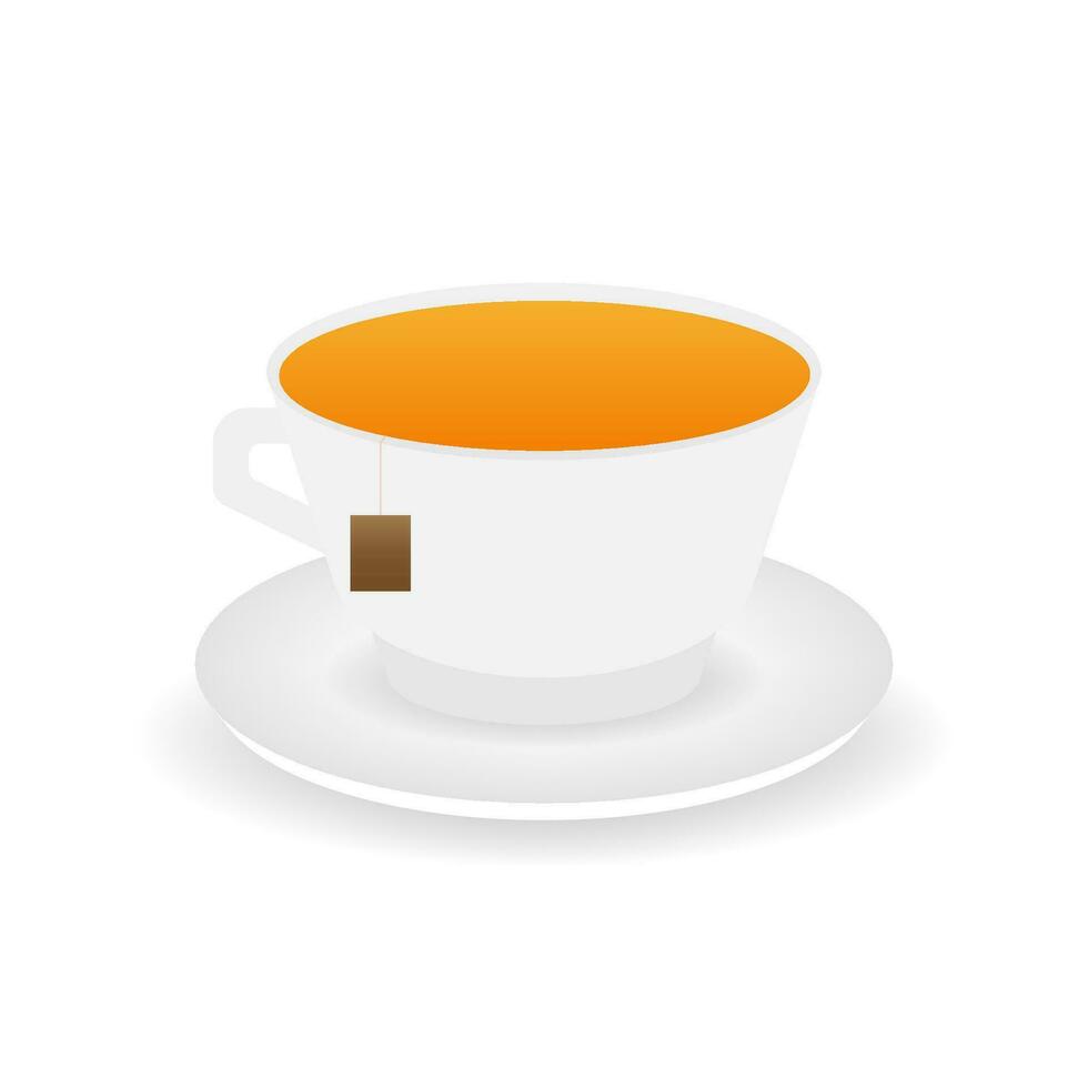 Cup of tea. Isolated on blue background with long shadow. Modern vector illustration