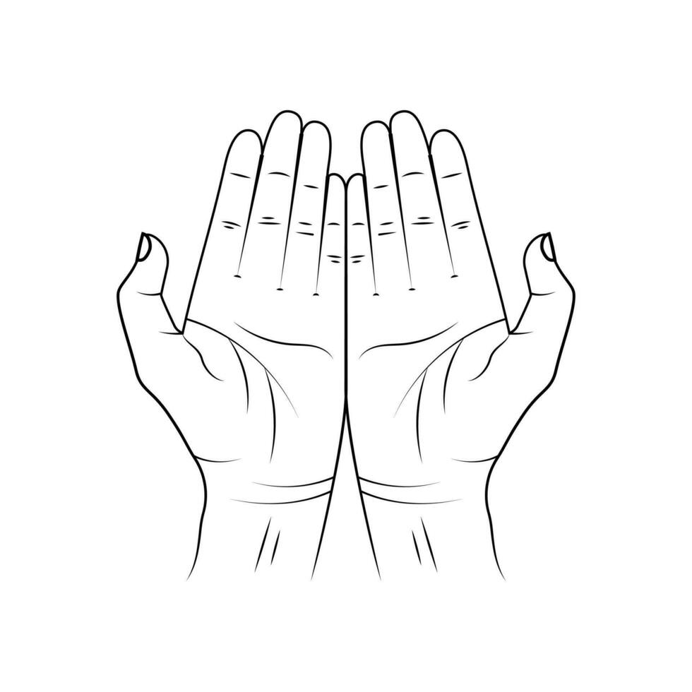 Gesture of the hands folded in prayer graphic icon. Hands cupped together sign in the circle isolated symbol on white background. Vector illustration EPS 10.