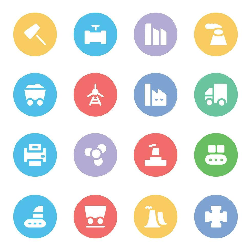Pack of Industry Objects Bold Circular Icons vector