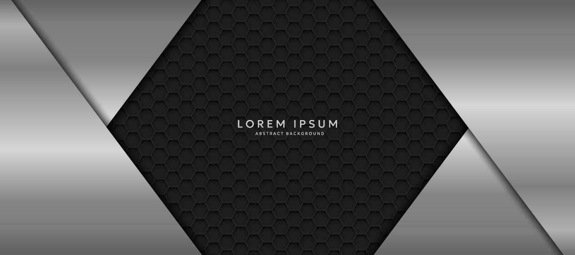 The dark background consists of reflective metallic lines. hexagonal metal texture background vector