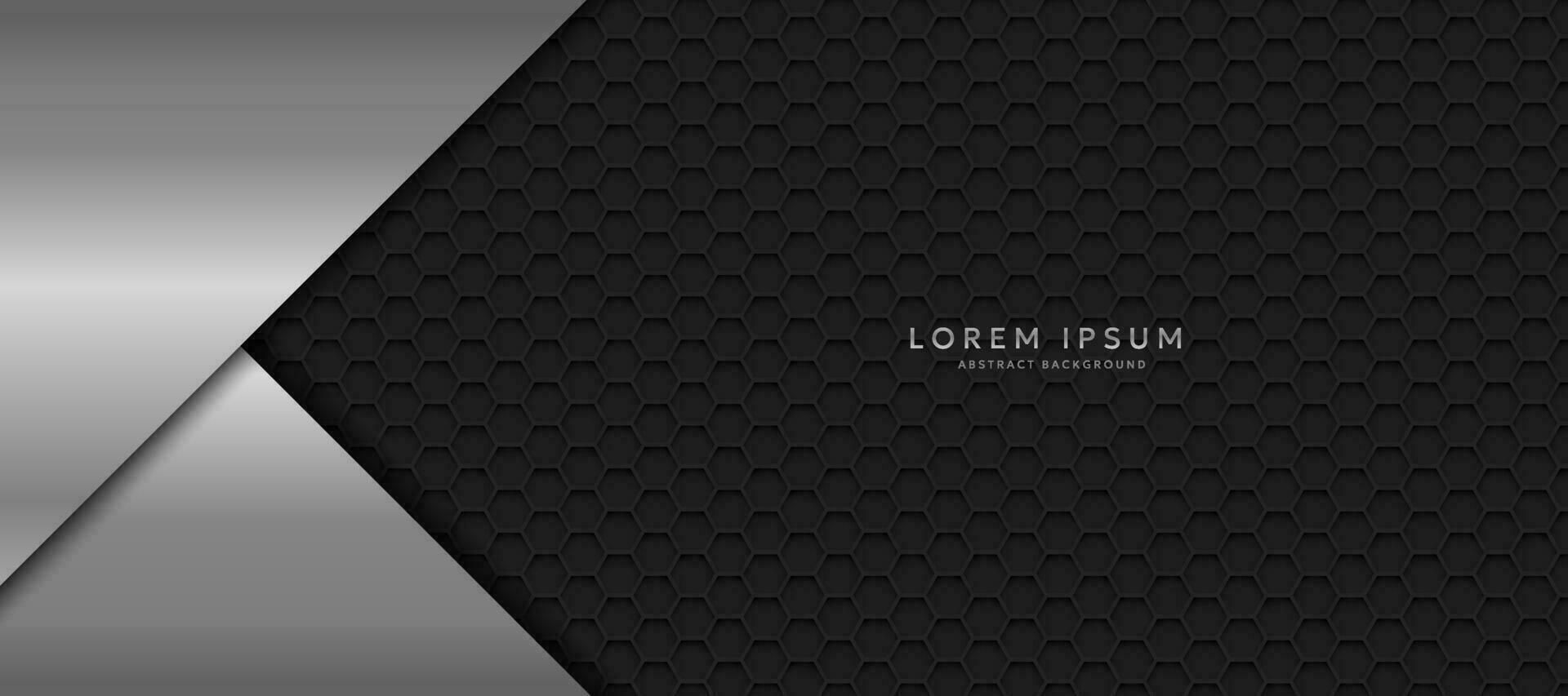 The dark background consists of reflective metallic lines. hexagonal metal texture background vector