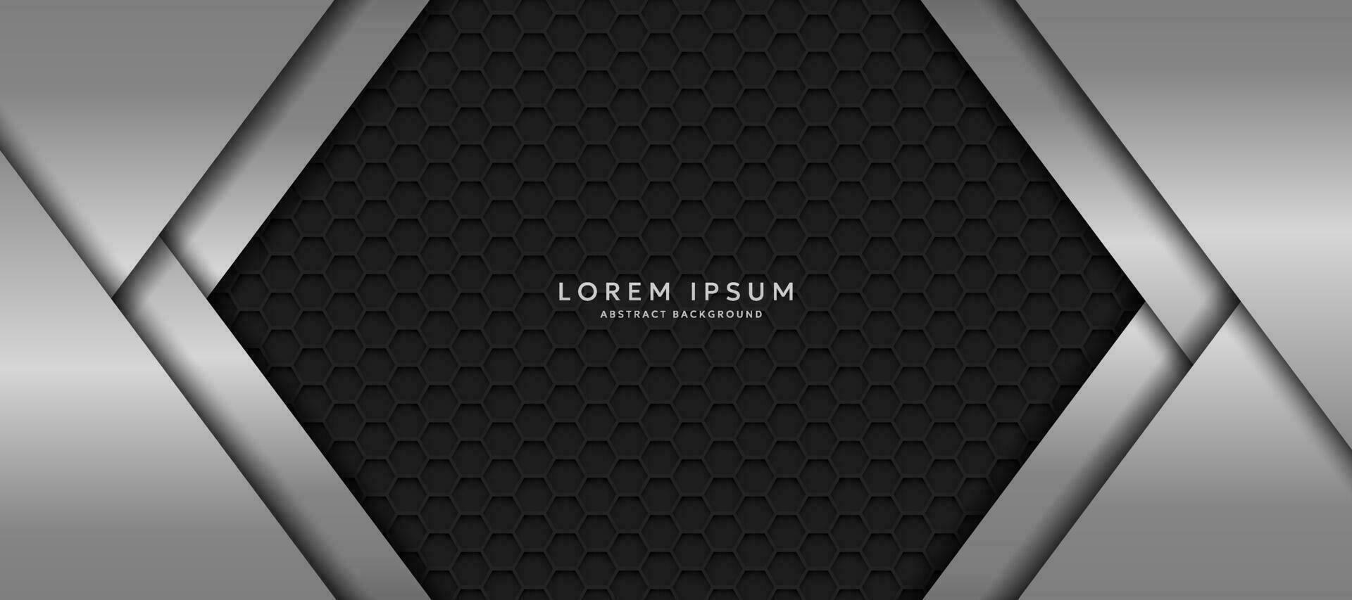 The dark background consists of reflective metallic lines. hexagonal metal texture background vector