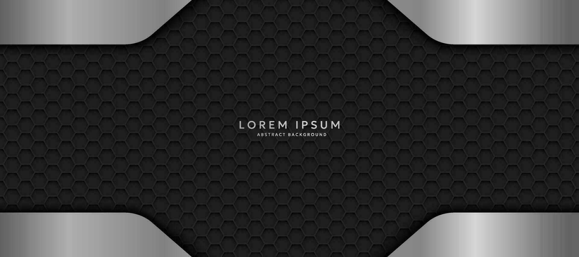 The dark background consists of reflective metallic lines. hexagonal metal texture background vector