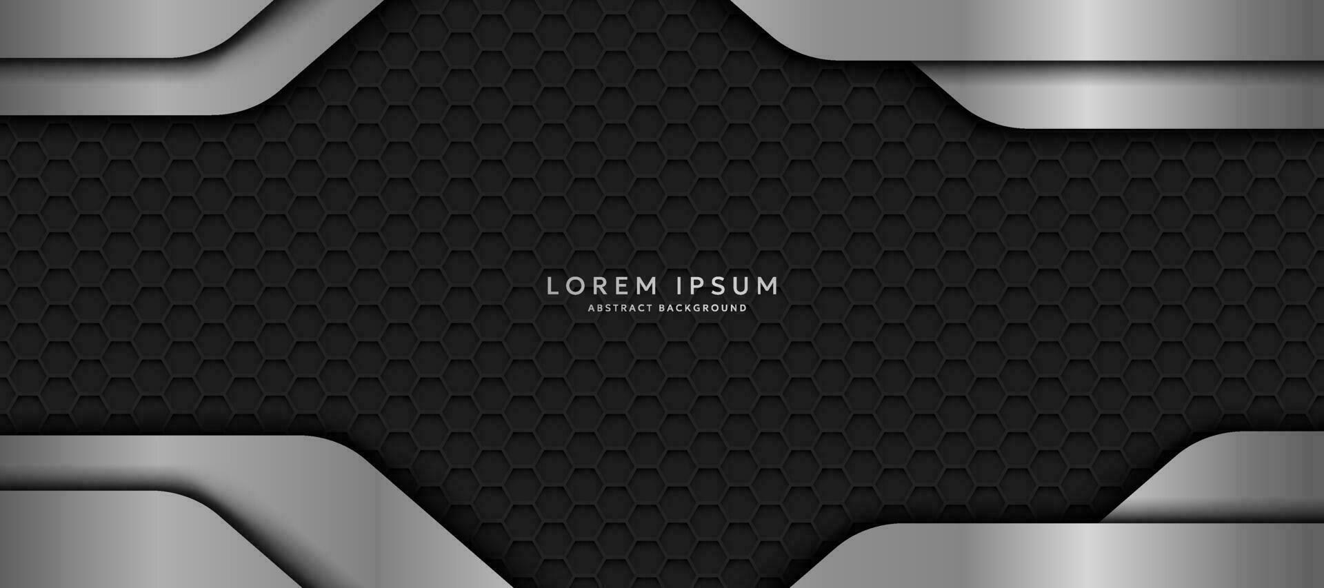 The dark background consists of reflective metallic lines. hexagonal metal texture background vector