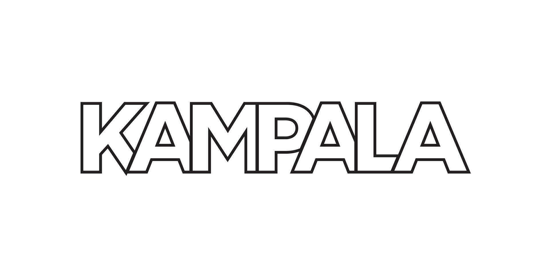 Kampala in the Uganda emblem. The design features a geometric style, vector illustration with bold typography in a modern font. The graphic slogan lettering.