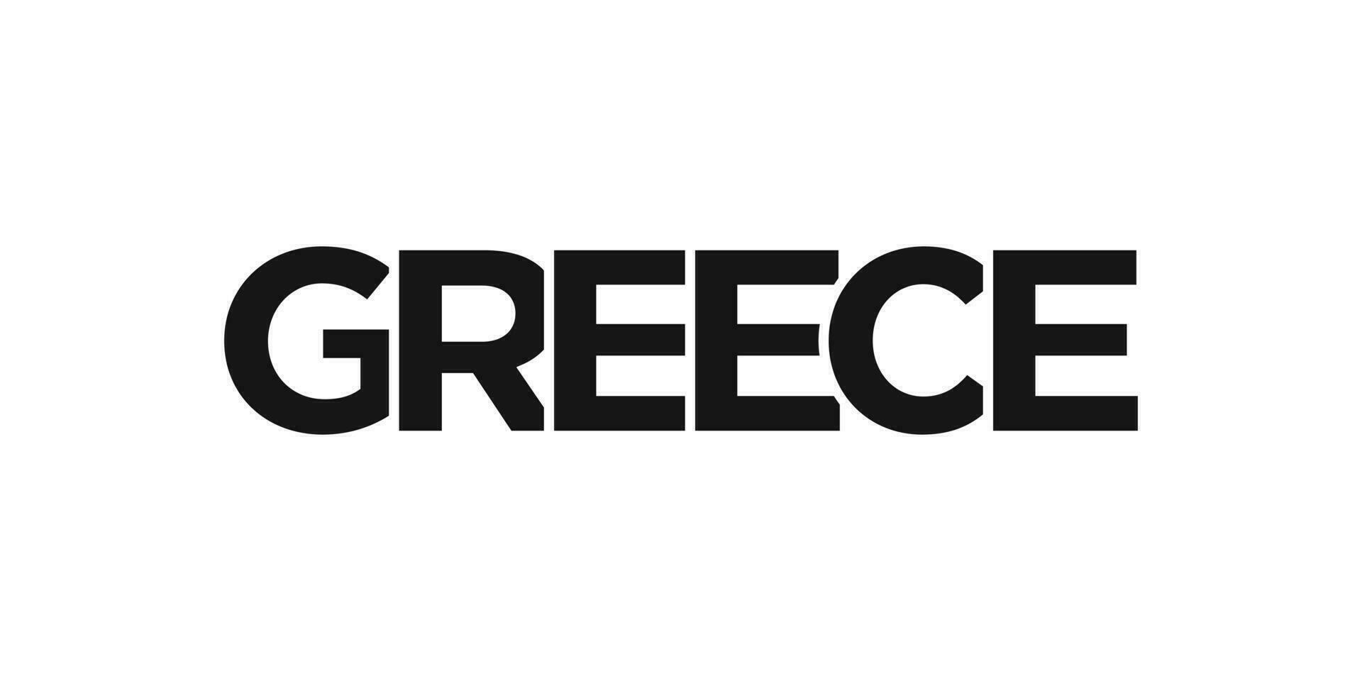 Greece emblem. The design features a geometric style, vector illustration with bold typography in a modern font. The graphic slogan lettering.