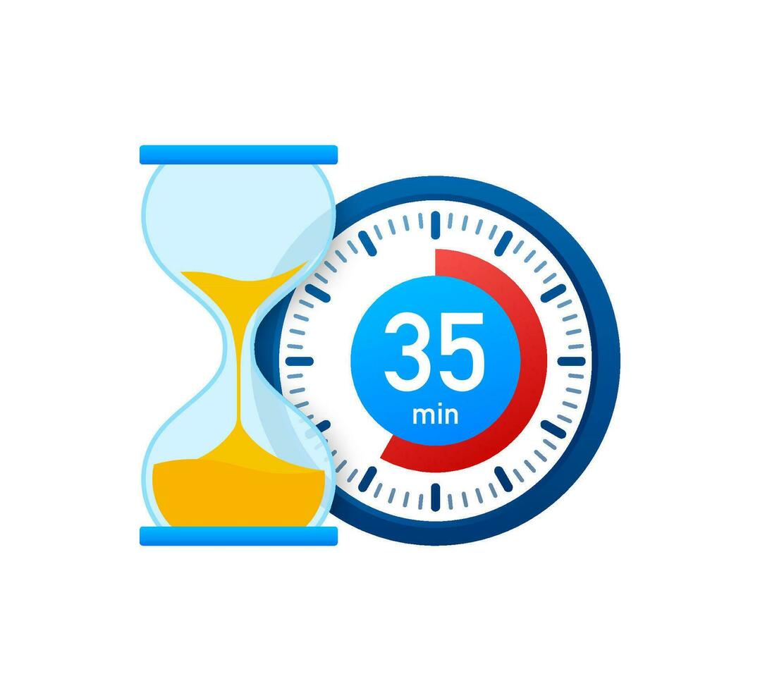 The 35 minutes, stopwatch vector icon. Stopwatch icon in flat style, timer on on color background. Vector illustration