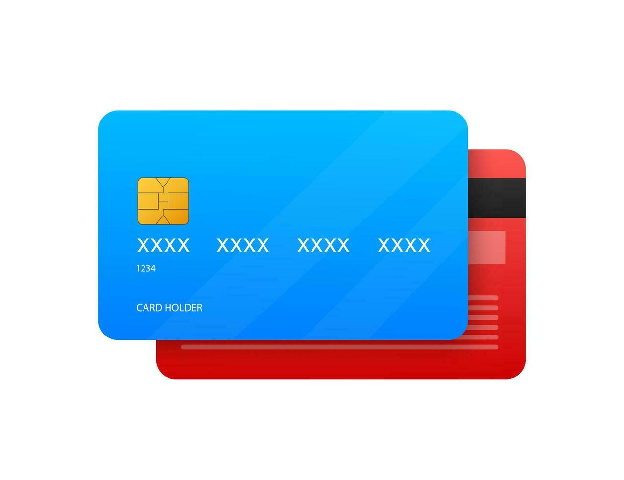 azul sencillo crédito tarjeta con manos modelo en blanco antecedentes. vector ilustración.