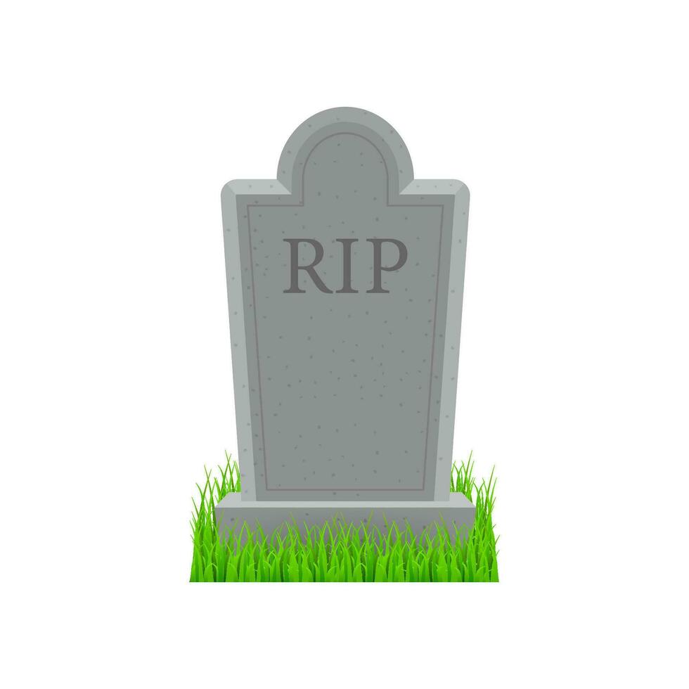 Grave icon flat design. Old gravestone with cracks. Ancient RIP. Vector stock illustration