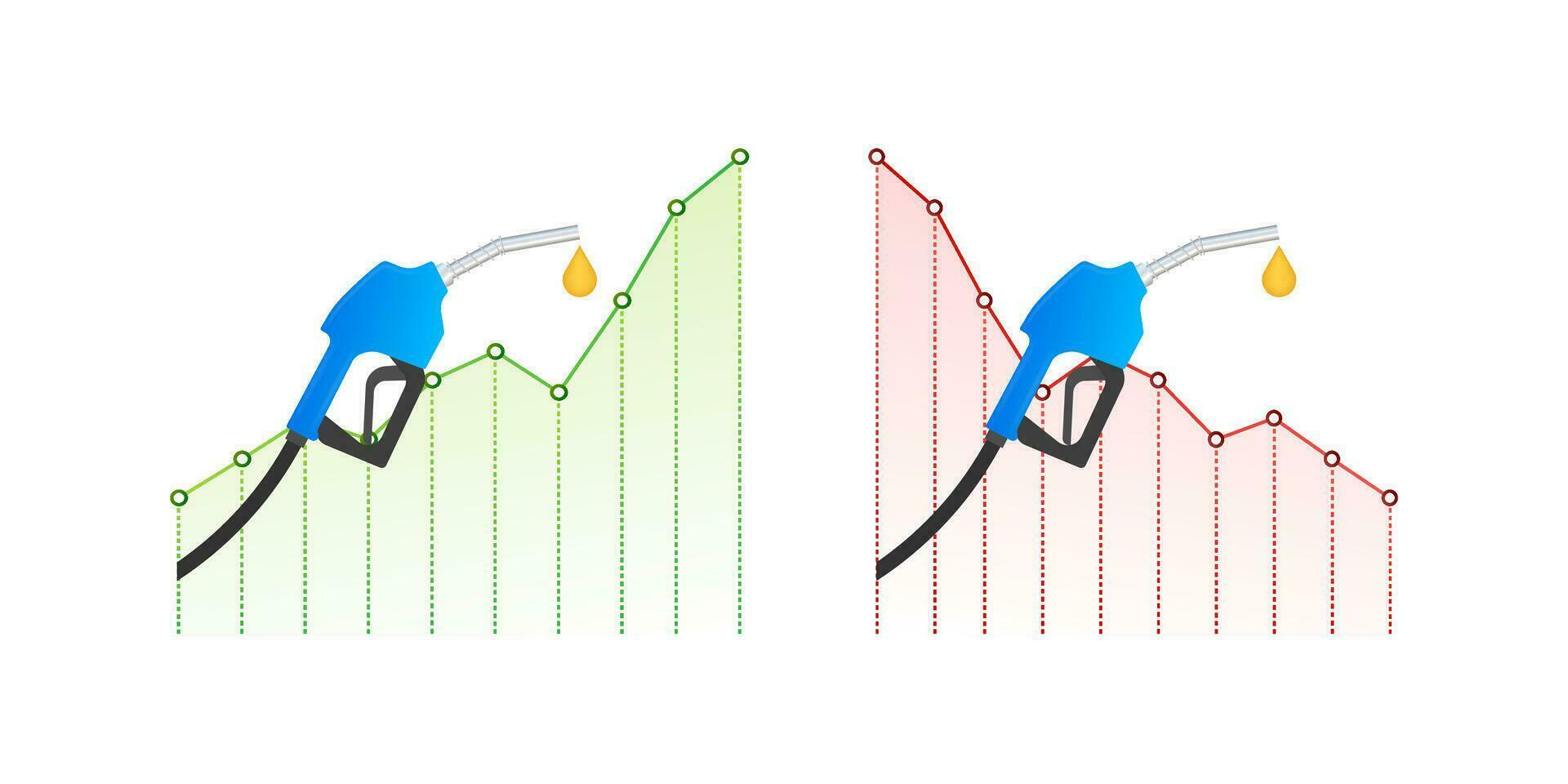 Rise and decline in price of oil market prices. Oil barrels. World inflation. Vector stock illustration