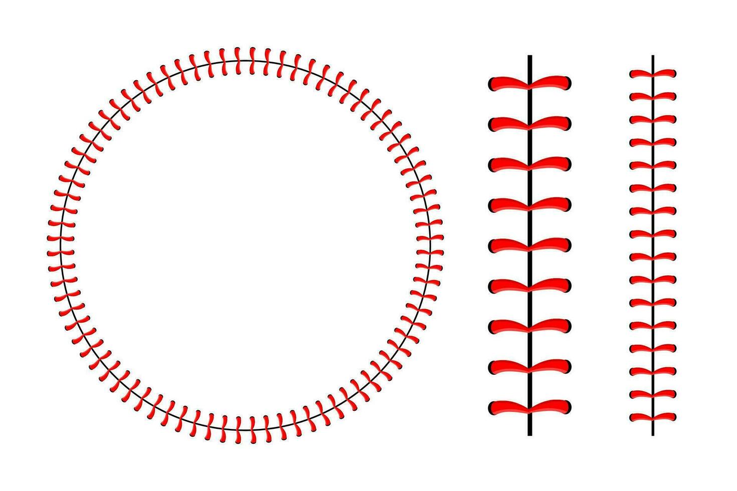 Baseball ball stitches, red lace seam isolated on background vector