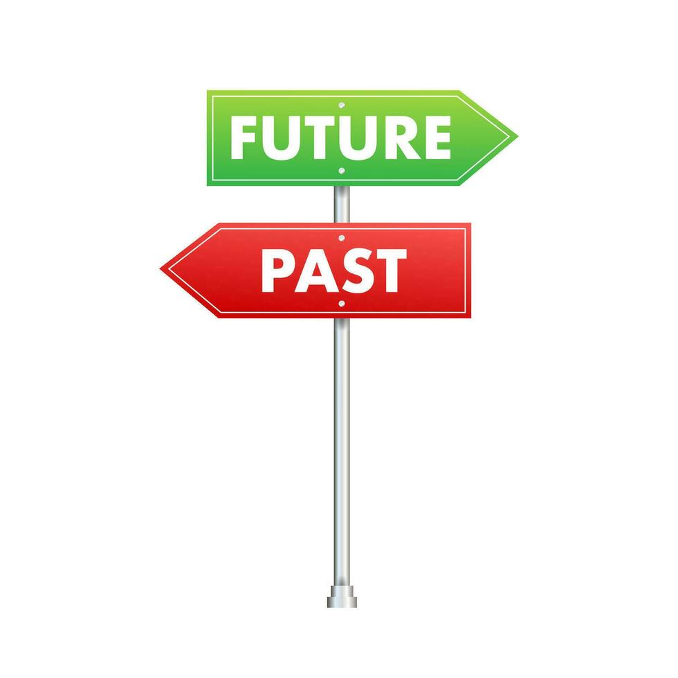 Future and past text on road sign. Vector stock illustration